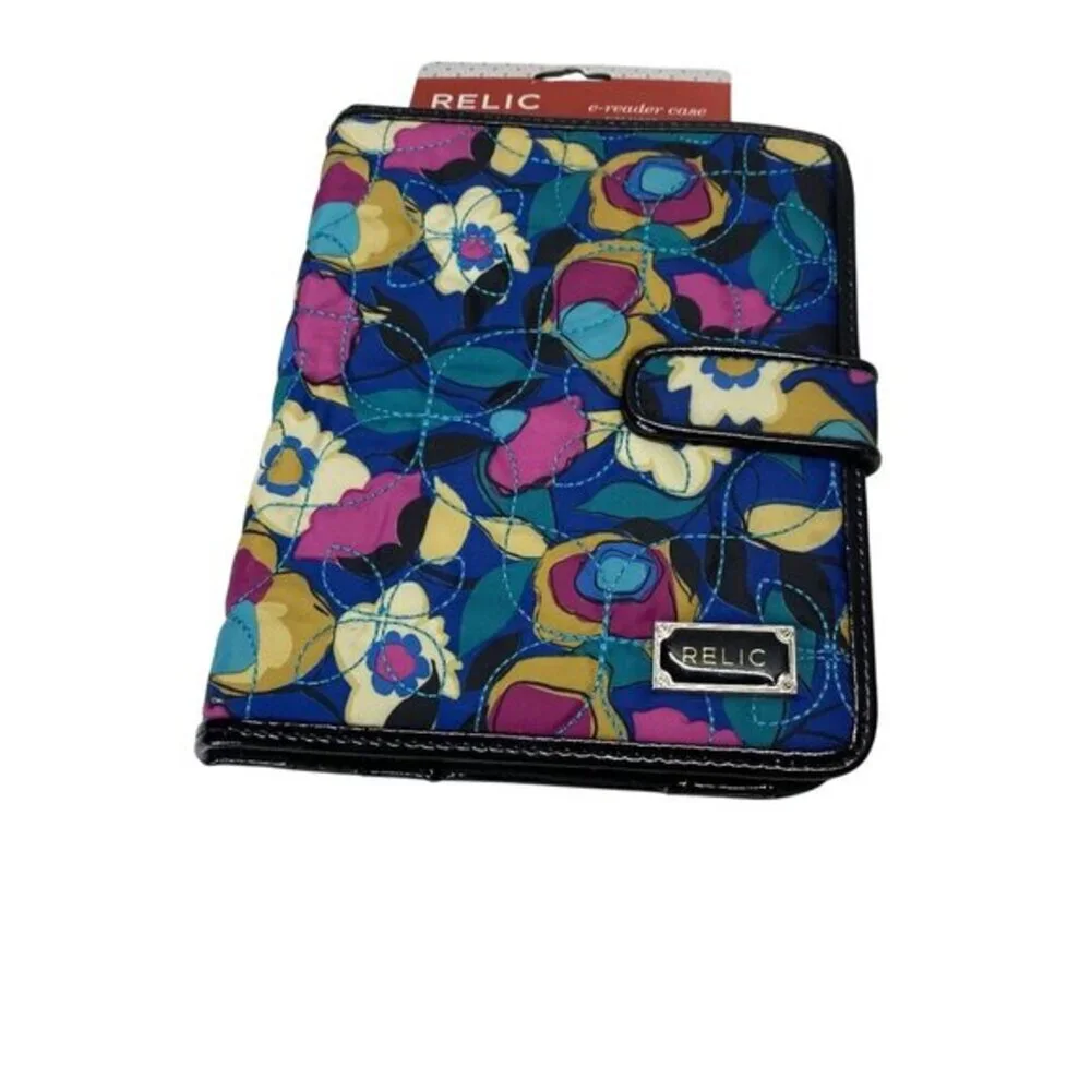 Relic Floral Quilted E-Reader Case Blue Pink Yellow Magnetic Closure
